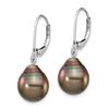 Image 2 : 14k White Gold Teardrop Tahitian Leverback Earrings - 10-11 mm
