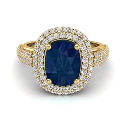 3.50 ctw Sapphire & Micro Pave VS/SI Diamond Ring 18k Yellow Gold