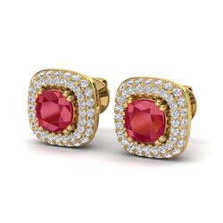 2.16 ctw Ruby & Micro VS/SI Diamond Earrings Halo 18k Yellow Gold