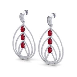 4 ctw Ruby & Micro Pave VS/SI Diamond Designer Earrings 18k White Gold