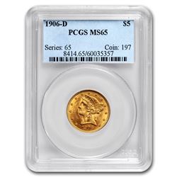 1906-D $5 Liberty Gold Half Eagle MS-65 PCGS