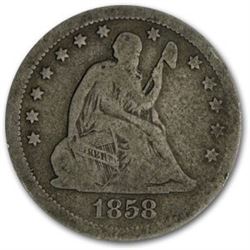 1858 Liberty Seated Quarter Good