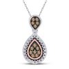 Image 1 : Sterling Silver Womens Round Brown Diamond Teardrop Cluster Pendant 1/6 Cttw
