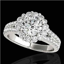 2.01 ctw Certified Diamond Solitaire Halo Ring 10k White Gold