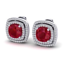 4.95 ctw Ruby & Micro Pave VS/SI Diamond Earrings 18k White Gold