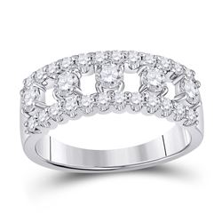 14kt White Gold Womens Round Diamond Right Hand Three-Row Band Ring 1.00 Cttw