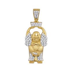 10kt Yellow Gold Mens Round Diamond Laughing Buddha Hotei Charm Pendant 1/3 Cttw