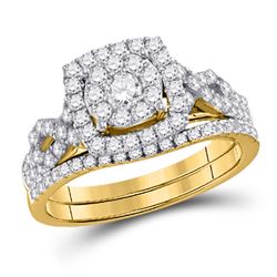 14kt Yellow Gold Womens Round Diamond Bridal Wedding Engagement Ring Band Set 1.00 Cttw