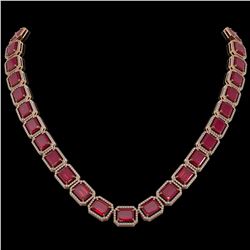 84.94 ctw Ruby & Diamond Micro Pave Halo Necklace 10k Rose Gold