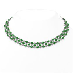 63.65 ctw Jade & Diamond Necklace 10K White Gold