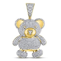 10kt Yellow Gold Mens Round Diamond Teddy Bear Charm Pendant 2.00 Cttw