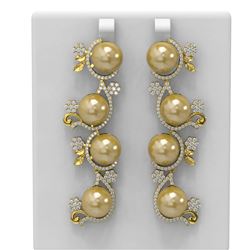4.12 ctw Diamond & Pearl Earrings 18K Yellow Gold