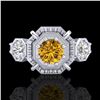 Image 2 : 1.01 ctw Intense Fancy Yellow Diamond Art Deco Ring 18k White Gold