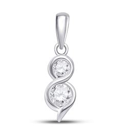 14kt White Gold Womens Round Diamond 2-stone Pendant 1/4 Cttw