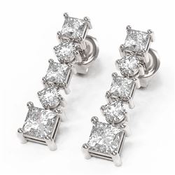 3.62 ctw Princess Diamond Designer Earrings 18K White Gold