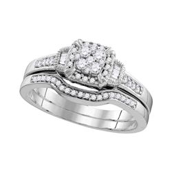 10kt White Gold Womens Round Diamond Cluster Bridal Wedding Engagement Ring Band Set 3/8 Cttw