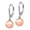 Image 2 : 14k White Au Pink Pearl .05 ct Diamond Leverback Earring - 8-9 mm
