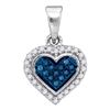 Image 1 : 10kt White Gold Womens Round Blue Color Enhanced Diamond Cluster Small Heart Pendant 1/8 Cttw