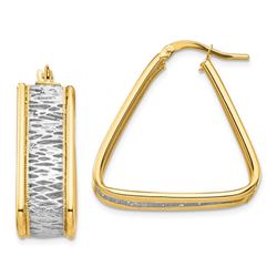 14k Yellow Gold & Rhodium Diamond Cut Triangle Hoop Earrings