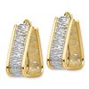 Image 2 : 14k Yellow Gold & Rhodium Diamond Cut Triangle Hoop Earrings