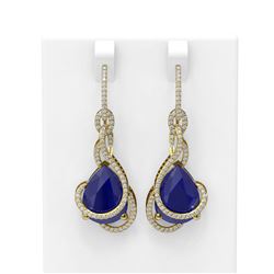 22.9 ctw Sapphire & Diamond Earrings 18K Yellow Gold