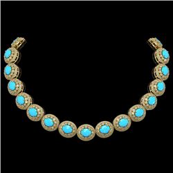 86.75 ctw Turquoise & Diamond Victorian Necklace 14K Yellow Gold