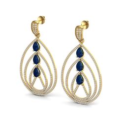 4 ctw Sapphire & Micro Pave VS/SI Diamond Earrings 18k Yellow Gold
