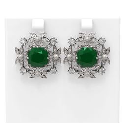 12.23 ctw Emerald & Diamond with Pearl Earrings 18K White Gold