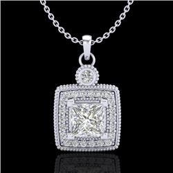 0.91 ctw Princess VS/SI Diamond Art Deco Stud Necklace 18k White Gold