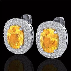 6 ctw Citrine & Micro Pave VS/SI Diamond Earrings 14k White Gold