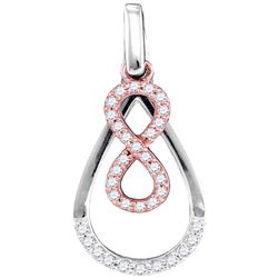 10kt White Gold Womens Round Diamond Rose-tone Infinity Teardrop Pendant 1/5 Cttw