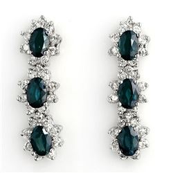 5.88 ctw Blue Sapphire & Diamond Earrings 14k White Gold