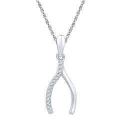 Sterling Silver Womens Round Diamond Lucky Wishbone Pendant 1/20 Cttw