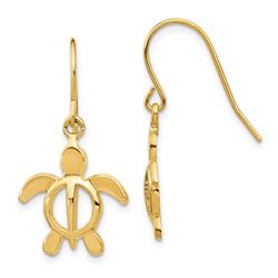 14k Polished Turtle Dangle Earrings - 35 mm