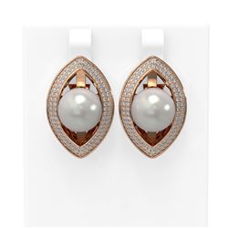 1.61 ctw Diamond & Pearl Earrings 18K Rose Gold