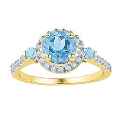 10kt Yellow Gold Womens Round Lab-Created Blue Topaz Solitaire Diamond Ring 1/5 Cttw