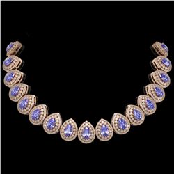 108.42 ctw Tanzanite & Diamond Victorian Necklace 14K Rose Gold