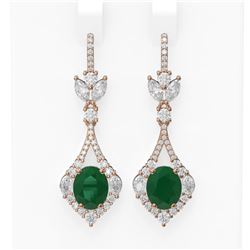 10.52 ctw Emerald & Diamond Earrings 18K Rose Gold