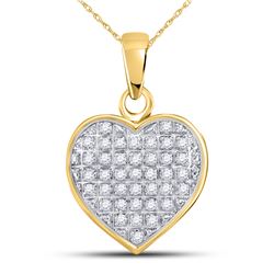 10kt Yellow Gold Womens Round Diamond Heart Cluster Pendant 1/10 Cttw