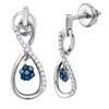Image 1 : Sterling Silver Womens Round Blue Color Enhanced Diamond Infinity Dangle Earrings 1/4 Cttw