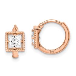 14k Rose Gold Square Cubic Zirconia Hoop Earrings