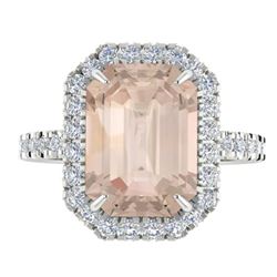 4.50 ctw Morganite & Micro Pave VS/SI Diamond Ring 18k White Gold