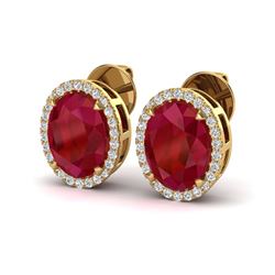 5.50 ctw Ruby & Micro VS/SI Diamond Halo Earrings 18k Yellow Gold