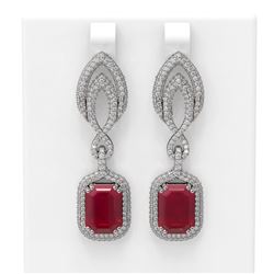 14.72 ctw Ruby & Diamond Earrings 18K White Gold