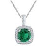 Image 1 : Sterling Silver Womens Round Lab-Created Emerald Solitaire Diamond Pendant 4.00 Cttw