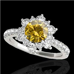 2 ctw Certified SI/I Fancy Intense Yellow Diamond Halo Ring 10k White Gold