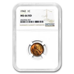 1942 Lincoln Cent MS-66 NGC (Red)