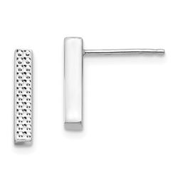 14k White Gold Textured Bar Post Earrings