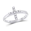 Image 1 : Sterling Silver Womens Round Diamond Simple Cross Religious Ring 1/8 Cttw