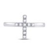 Image 2 : Sterling Silver Womens Round Diamond Simple Cross Religious Ring 1/8 Cttw